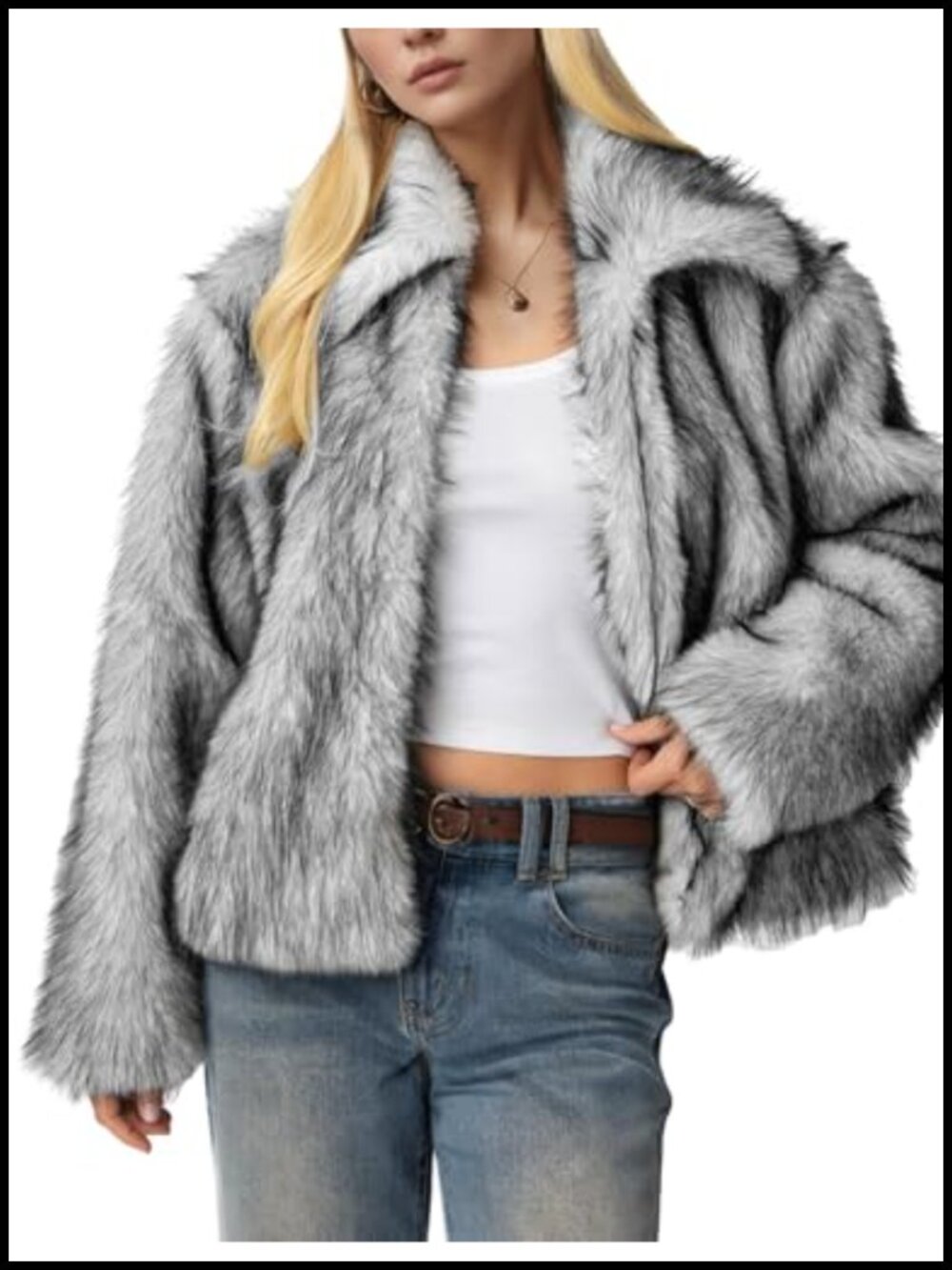 Womens Faux Fur Coat Cropped Open Front Fuzzy Winter Outerwear